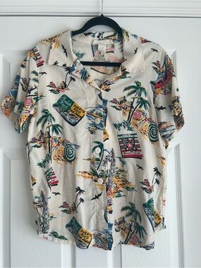 Sarah Bentley Acapulco Print Short-Sleeve Button Shirt - Cream